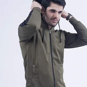 Men's Olive Green Hooded <b>Zip</b>-<b>Up</b> <b>Jacket</b> Regular Fit Casual Windproof Cotton Fleece Quick Dry Breathable Winter Wear - Product Image 1