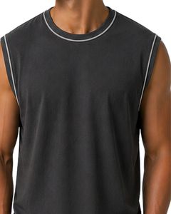 เสื้อกล้ามผู้ชายสีดำ ผ้าคอตตอนเจอร์ซีย์พรีเมียม สำหรับออกกำลังกาย ฟิตเนส ลำลอง ใส่สบายในฤดูร้อน น้ำหนักเบา ระบายอากาศได้ดี รับสกรีนโลโก้ตามแบบ - Product Image 1
