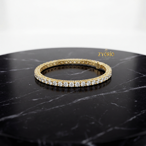 กำไลข้อมือเพชรคลาสสิกสีทอง ประดับเพชรเลี้ยงในห้องปฏิบัติการ ชุบเงินสเตอร์ลิง ระยิบระยับตลอดวง ของขวัญสำหรับงานฉลองครบรอบ งานแต่งงาน สำหรับผู้หญิง - Product Image 2