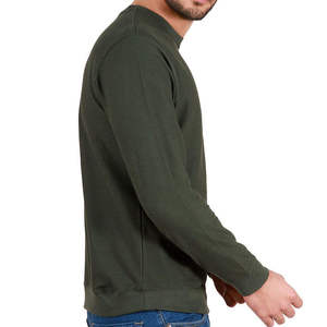 Sweat-shirt en molleton à col rond et manches longues pour homme, vert olive foncé, uni, logo personnalisé, OEM ODM, vêtements en gros - Product Image 3