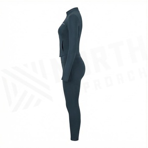 NA 2 Piece Yoga Set Full Length Zipper Front Solid Navy Sweat Wicking Women's Sportswear - Product Image 3