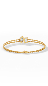 Pulsera Delicada de Doble Hilera con Diamantes de Laboratorio en Corte Pera y Esmeralda, Diseño Toi Et Moi, Oro de 18K, Joyería Fina - Product Image 6