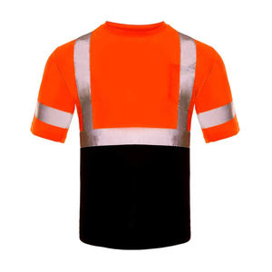 T-shirt de sécurité homme orange et noir à manches courtes, col rond, bandes réfléchissantes, style vêtement de travail, coupe ample, 100 % coton, séchage rapide - Product Image 2