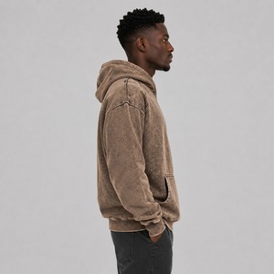 Acid Wash Winter Hoodies for <b>Men</b>-Customizable Digital Printing 100% Cotton Fleece Casual Wear - Product Image 2