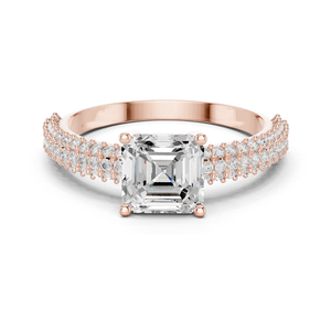 Luxury Asscher Cut Diamond <b>Ring</b> 18K <b>Gold</b> Engagement <b>Ring</b> Pave <b>Set</b> Lab Grown Diamond <b>Ring</b> Women Fine Jewelry - Product Image 1