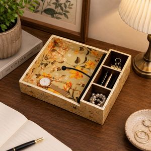 Caja de Joyería de Madera Hecha a Mano con 3 Compartimentos de Almacenamiento y Porta Servilletas |   Portarrollos de Papel Floral y Organizador de Mesa de Cocina - Product Image 6