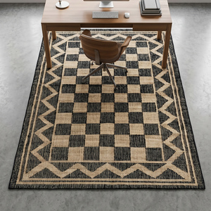 Tapis en jute tissé à la main texturé, beige et noir, motif géométrique moderne, antidérapant, épais, avec franges, pour salon, chambre, maison - Product Image 1