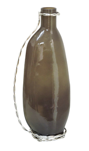 Modern <b>Smoked</b> <b>Glass</b> Decorative <b>Vase</b> with Silver Twisted Wire Accent - Sleek Mid-Century Style Tabletop Centerpiece Vessel - Product Image 2