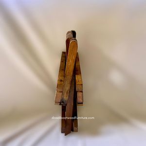 Table basse pliante ronde en bois de bateau recyclé, couleur naturelle, artisanale, compacte, pour l'intérieur et l'extérieur, export. - Product Image 6