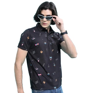 Polo à manches courtes noir pour homme 2026 avec imprimé dessin animé, style décontracté, en coton tricoté respirant, coupe classique, boutonnage frontal - Product Image 1