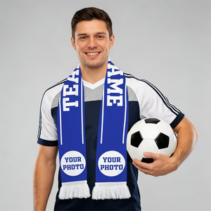 Bufanda de lana personalizada para club de fútbol, color azul, ligera y duradera, para aficionados al fútbol, unisex. - Product Image 3