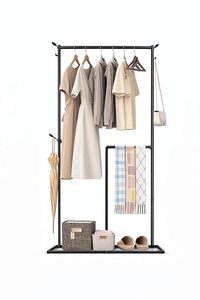Minimalist Metal Clothing <b>Rack</b> Standing Type Double Tier Height Adjustable Multifunction Storage Holder for <b>Wardrobe</b> Use - Product Image 2