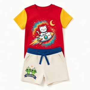 Ensemble de vêtements de sport pour enfants, t-shirt et short en coton, design respirant, tenue d'été, taille personnalisée - Product Image 1