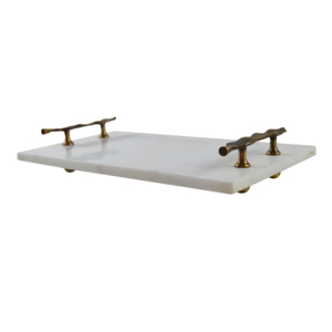 New Arrival Rectangular Marble <b>Tray</b> With <b>Gold</b> Leaf Handles Home Decor Hot Selling Decorative White Marble <b>Serving</b> <b>Tray</b> - Product Image 3