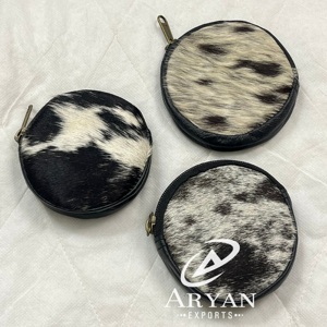 Real Handmade Hair on Hide Fur Leather Coin Change <b>Purse</b> Round Credit Card Holder Case Western Stylish Cute <b>Small</b> Round Wallet - Product Image 1