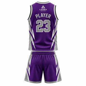 Ensembles de shorts et maillots de basket-ball violets personnalisés en gros, uniformes d'équipe athlétique professionnels pour hommes, fournisseur de vêtements de sport OEM ODM - Product Image 3