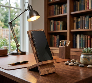 Wooden Dashboard Phone Stand Portable <b>Desk</b> Mount for Office and <b>Study</b> Natural Wooden Holder compatible with All Brands - Product Image 5