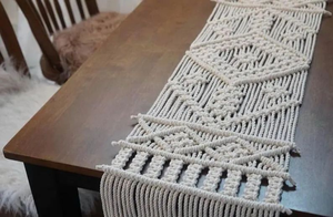 White 14 X 78 inches Handmade Macrame Table <b>Runner</b> Boho Wedding Table Decoration Bohemian Woven With Tassels for Home Decor - Product Image 3