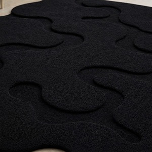 Alfombra abstracta negra de forma irregular, moderna, de lana suave, hecha a mano, para sala de estar, dormitorio, decoración minimalista de lujo. - Product Image 3