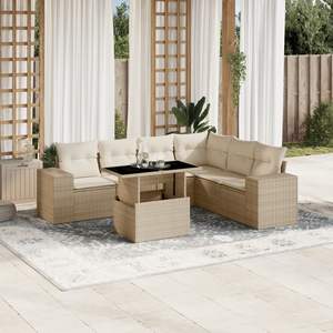 Conjunto de Sofás Modulares Grandes de Ratán Sintético PE Beige para Jardín, Muebles Modulares de Exterior de Primera Calidad - Product Image 1
