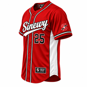 Camiseta de Béisbol Roja Deportiva Sinewy para Hombre, Manga Corta, Cierre de Botones, Transpirable, Poliéster, Impresión con Nombre del Equipo, Número 25, Adulto - Product Image 4