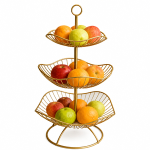 Luxury Gold Metal 2 Tier Fruit Basket for Kitchen Countertop Organizer Modern Iron Wire Fruit Storage <b>Stand</b> and <b>Vegetable</b> Holder - Product Image 3