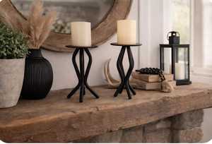 Modern <b>Black</b> Metal Christmas <b>Candle</b> <b>Holder</b> Set Handmade Eco-Friendly Durable Decorative Iron <b>Pillar</b> <b>Candle</b> Stand Table - Product Image 2