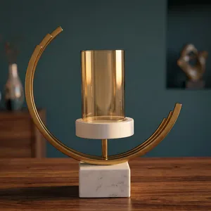 Gold Finish Metal <b>Candle</b> Holder Decorative Tabletop <b>Candle</b> Stand Modern Home Decor Centerpiece with <b>Marble</b> Base - Product Image 3