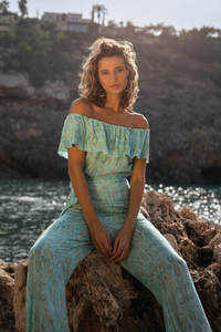 จั๊มสูทผู้หญิงแบบเปิดไหล่ แต่งระบาย ขากว้าง แขนกุด ทรงหลวม สไตล์โบโฮ ลำลอง ใส่สบายสำหรับฤดูร้อน - Product Image 3