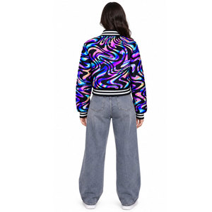 Veste bomber personnalisée à manches longues, col rabattu, coupe courte, pour femme, style décontracté printemps, en satin - Product Image 5