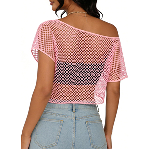 Camiseta Corta de Malla Sólida Ecológica Casual para Mujer, Cuello Redondo, Manga Corta, Transpirable, Anti-UV, Anti-Pilling, Secado Rápido, Teñido Liso - Product Image 2