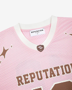 Camiseta Deportiva de Manga Larga para Mujer, de Malla Rosa con Capas, Estilo Universitario, Streetwear, Reputation 42 - Product Image 3