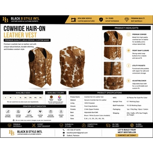 Custom Cowhide Hair On Leather <b>Vest</b> Mens Western <b>Cowboy</b> Leather <b>Vest</b> Genuine Leather Waistcoat OEM ODM - Product Image 6