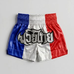 Custom Muay Thai Shorts <b>Men</b> Thai Boxing <b>Trunks</b> Professional Satin Glitter Patch Kickboxing Shorts Breathable Training Gym Shorts - Product Image 1