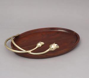 Plat en bois artisanal avec motif floral, plat de service décoratif haut de gamme pour la maison, l'hôtel et la table - Product Image 3