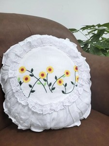 Fundas de Cojín Redondas Vintage con Apliques Bordados de Girasoles, 100% Algodón Lavable, con Lazos, para Hogar y Hotel, Venta al Por Mayor Personalizada - Product Image 3