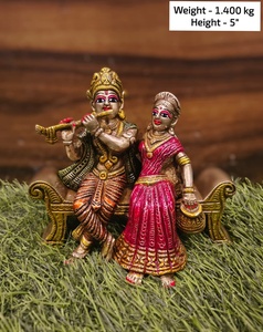 Estatua de Radha Krishna de Latón Hecha a Mano con Incrustaciones de Piedras de Colores, Ídolo del Dios Hindú, Decoración para el Hogar, Templo, Regalo, Figurita - Product Image 2
