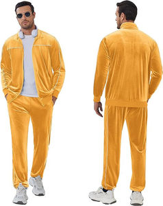 Survêtement jaune pour homme, col montant, couleur unie, vêtement de sport décontracté, manches longues, poches latérales, cordon de serrage, coton mi-lourd - Product Image 2