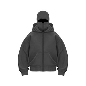 Factory Balaclava Hoodie Streetwear Half Zip up Double Layer Hoodies Custom logo Heavyweight High Quality Balaclava Zip Hoodie - Product Image 5