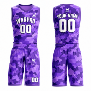 Conjunto de Uniforme de Baloncesto WARPRO Personalizado en Camuflaje Morado, Sin Mangas, de Secado Rápido, Ropa Deportiva Unisex para Adultos, Sublimado, para Todas las Temporadas - Product Image 4
