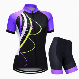 Conjunto de Jersey de Ciclismo de Manga Corta para Mujer, Diseño Deportivo con Cierre Frontal, Patrón de Color Degradado, Transpirable, Ligero, para Verano - Product Image 6