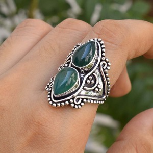 Bague en onyx vert taille poire, faite à la main, bijoux en argent sterling 925 - Product Image 1