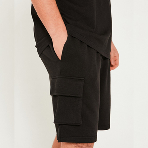 <b>Men</b>’s T Shirt and Shorts <b>Set</b> Premium Casual Two Piece Summer Outfit Custom Matching Twin <b>Set</b> Solid Black Cotton - Product Image 6