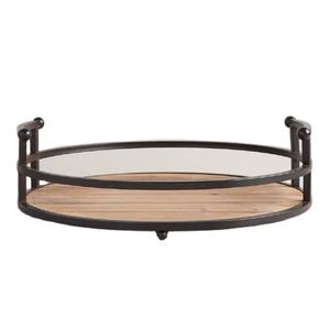 Bandeja redonda de madera con marco de Metal Circular, bandeja de servicio redonda de madera con asas, venta al por mayor, con impresión personalizada - Product Image 1
