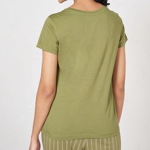 T-shirt en coton pour femme avec motif et slogan 'Dreams', col rond, manches courtes, vert olive, fabricant de vêtements - Product Image 2