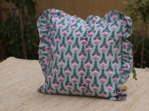 100% Cotton Ruffled Floral Pillowcases Hand Block Cushion Cover Bohemian Frill Printed Boho India Decorative <b>Throw</b> <b>Pillows</b> - Product Image 3