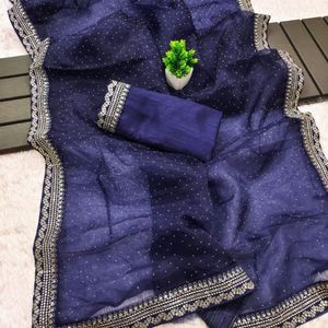 Elegante Saree de Seda Organza Pesada con Bordado de Lentejuelas y Blusa de Diseñador, Precio al por Mayor por Royal Export - Product Image 5