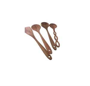 Ensemble d'ustensiles de cuisine en bois naturel Cuillère et spatule pour salades Bols à fruits Tasses Fourchettes Poignées de cuillère sculptées - Product Image 6