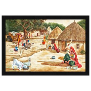 Classical ArtX <b>Paper</b> Village Scenery Painting Multicolor Vastu <b>Wall</b> Art for Living Room Bedroom 18x12 Inches Set of 1 - Product Image 1