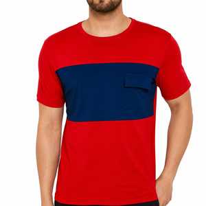 Men's Color Blocked Short Sleeve O-Neck <b>T</b>-<b>Shirt</b> <b>With</b> <b>Pocket</b> Casual Regular Fit Knitted Fabric - Product Image 1